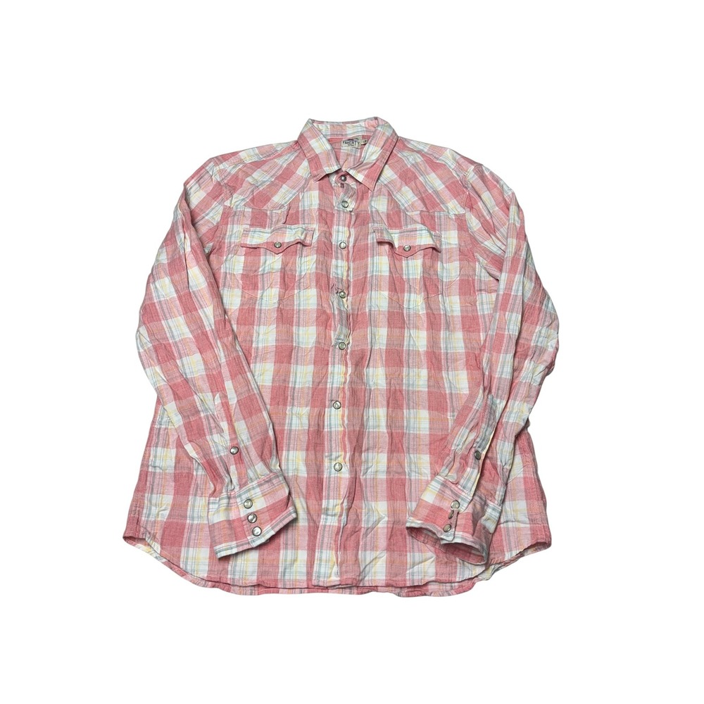 Faherty Brand Mens Large Pink Plaid Organic Cotton Pearl Snap Western Shirt L